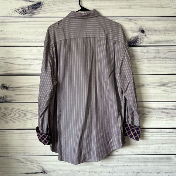 Robert Graham Dusty Purple Striped Embroidered Button Down Shirt - Picture 7 of 8